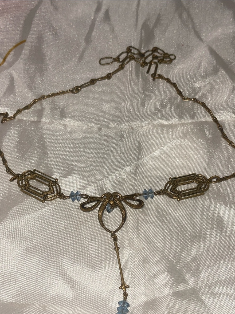Delicate Art Deco Blue Crystal Bow Pendant Necklace - Women Jewelry